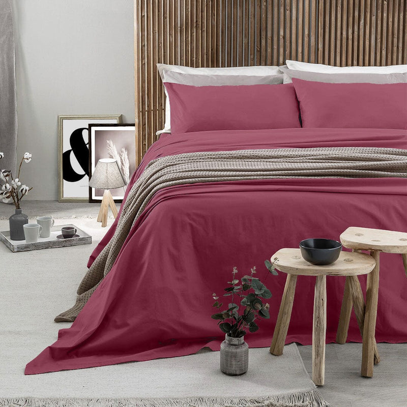 Completo Letto Matrimoniale in Cotone - Tinta Unita Burgundy