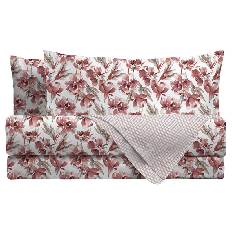 Completo Letto Matrimoniale in Flanella - Fantasia Florian Burgundy - Amo La Casa Shop