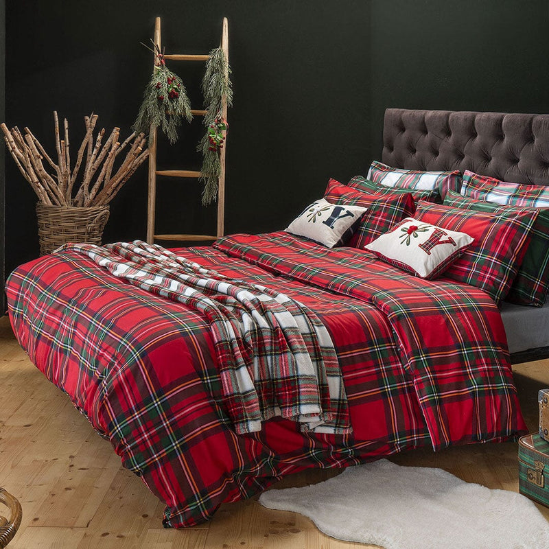 Completo Letto Matrimoniale in Cotone con Stampa - Fantasia British Gift Edinburgh Red