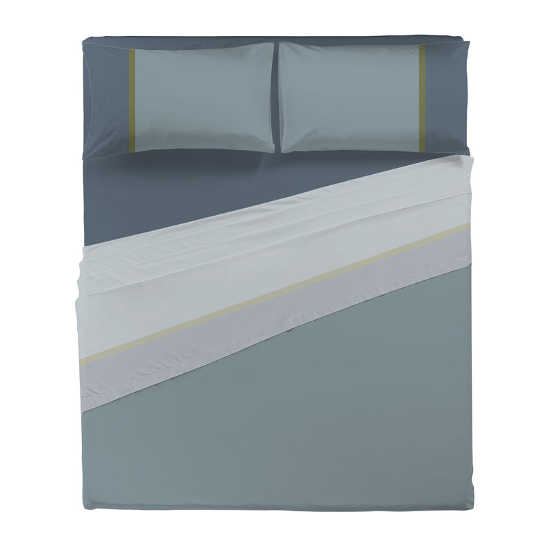 Completo Letto Matrimoniale in Cotone con Stampa - Fantasia Tricolore Absinthe Dusty Teal - Amo La Casa Shop