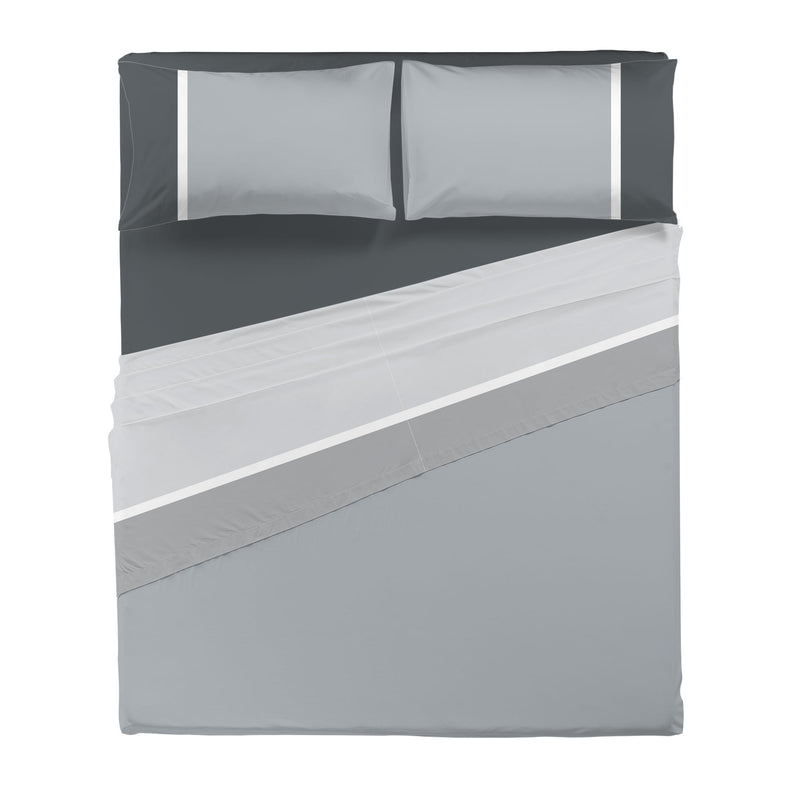 Completo Letto Matrimoniale in Cotone con Stampa - Fantasia Tricolore Absinthe Grigio - Amo La Casa Shop