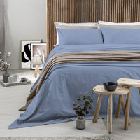 Completo Letto Matrimoniale in Cotone - Tinta Unita Azzurro - Amo La Casa Shop