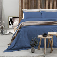 Completo Letto Matrimoniale in Cotone - Tinta Unita Blu Royal - Amo La Casa Shop