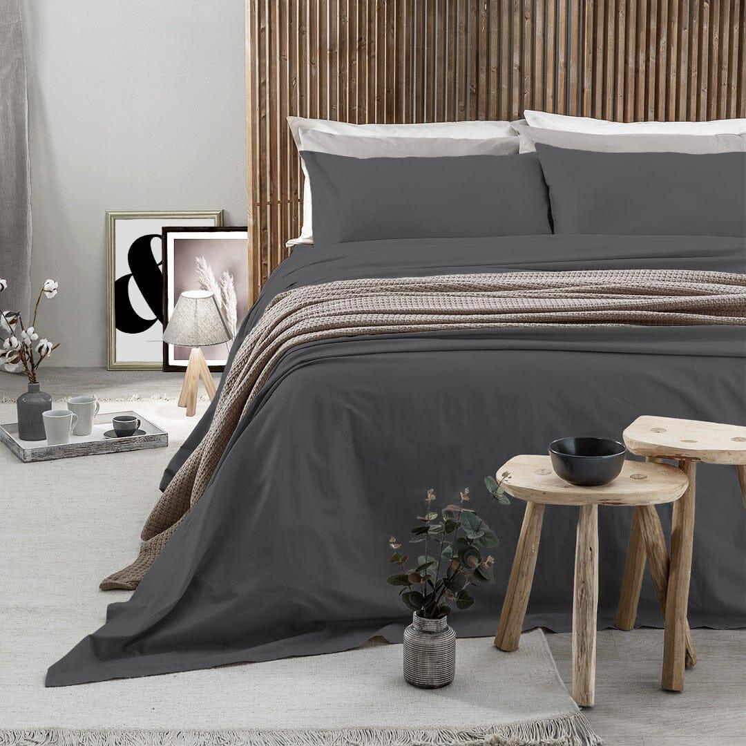 Completo Letto Matrimoniale in Cotone - Tinta Unita Grigio Scuro - Amo La Casa Shop