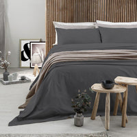 Completo Letto Matrimoniale in Cotone - Tinta Unita Grigio Scuro - Amo La Casa Shop