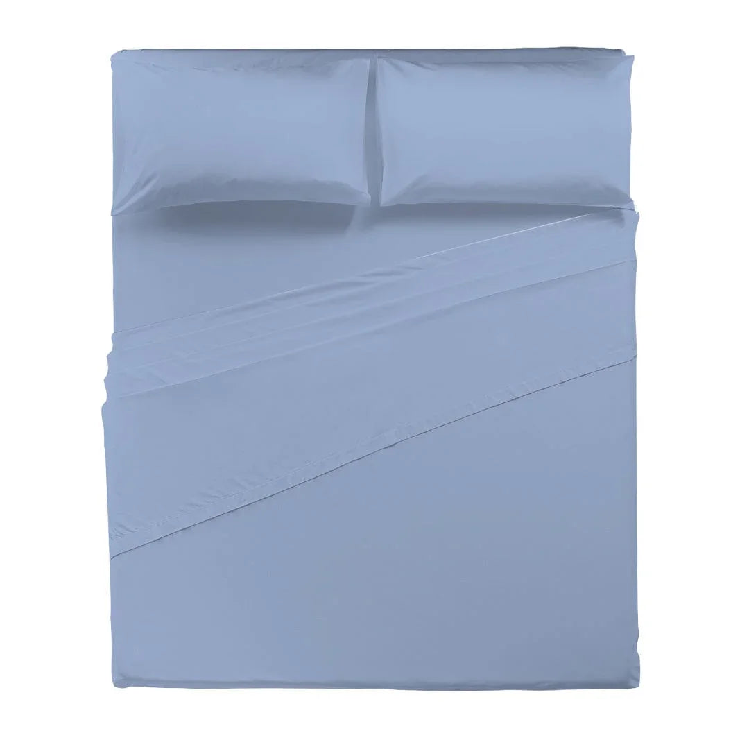 Completo Letto Matrimoniale in Cotone - Tinta Unita Azzurro - Amo La Casa Shop