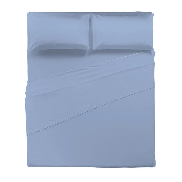 Completo Letto Matrimoniale in Cotone - Tinta Unita Azzurro - Amo La Casa Shop
