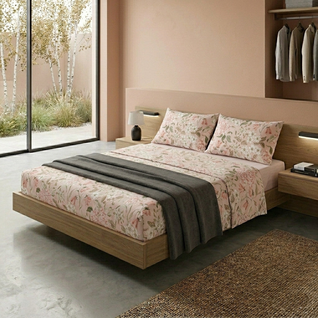 Completo Letto Matrimoniale con Stampa Atelier - Fantasia Blair Pink