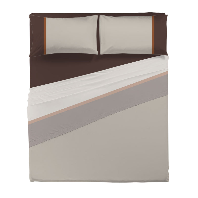 Completo Letto Matrimoniale in Cotone - Fantasia Tricolore Brandy Beige - Amo La Casa Shop