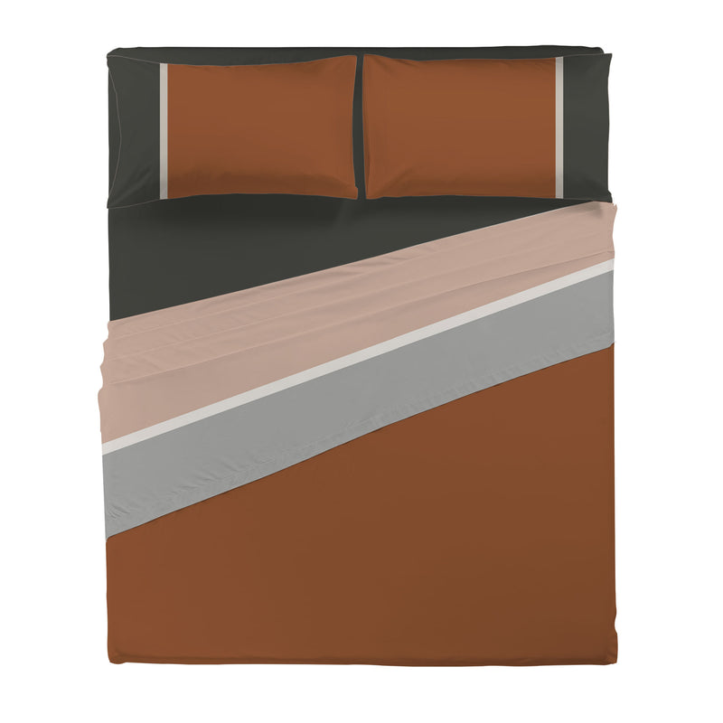 Completo Letto Matrimoniale in Cotone - Fantasia Tricolore Brandy Rust - Amo La Casa Shop