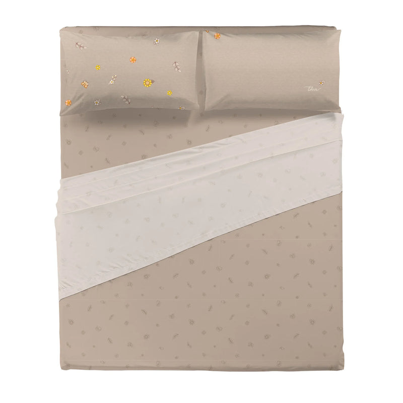 THUN® Completo Letto Matrimoniale in Cotone Country Flowers Beige - Amo La Casa Shop