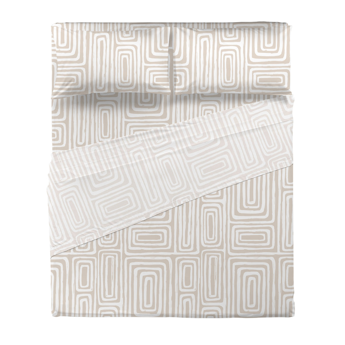 Completo Letto Matrimoniale in Cotone con Stampa Danjel Beige