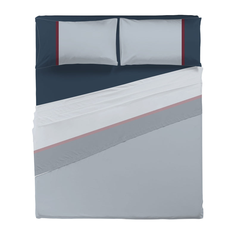 Completo Letto Matrimoniale in Cotone con Stampa - Fantasia Tricolor Gin Azzurro - Amo La Casa Shop