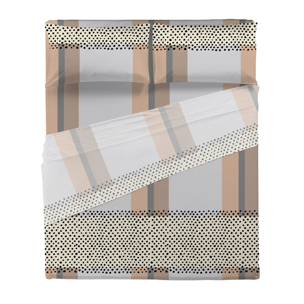 Completo Letto Matrimoniale in Cotone con Stampa Kiljan Beige