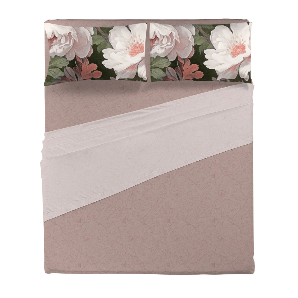Set Lenzuola 2 Pezzi In Cotone 100%, Copripiumino 155x220 Cm + Federa 80x80 Cm, Motivo Dente Di Leone Reversibile Grigio/rosa