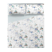 Completo Letto Matrimoniale in Cotone con Stampa - Fantasia Micole Blue