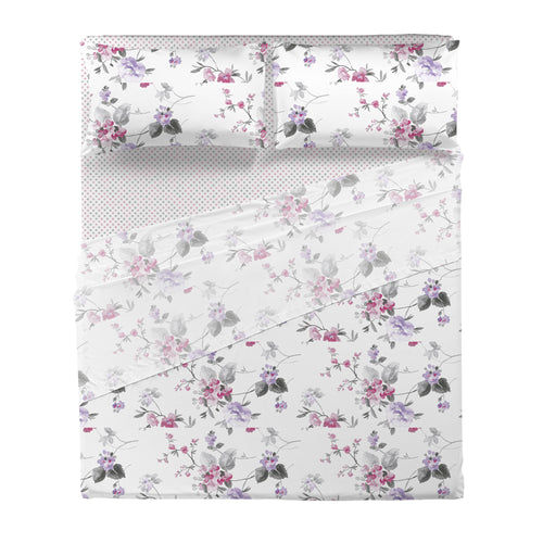 Completo Letto Matrimoniale in Cotone con Stampa - Fantasia Micole Pink