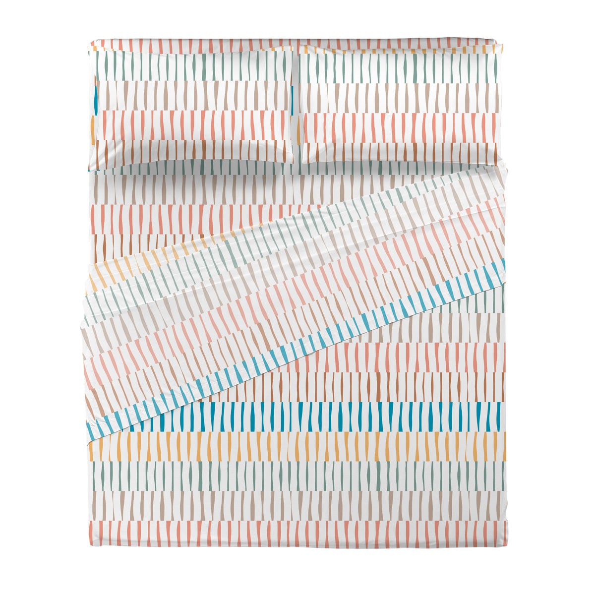 Completo Letto Matrimoniale in Cotone con Stampa Niord Multicolor