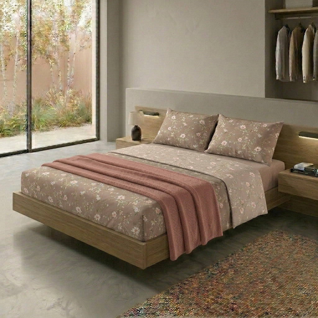 Completo Letto Matrimoniale con Stampa Atelier - Fantasia Pauline Beige