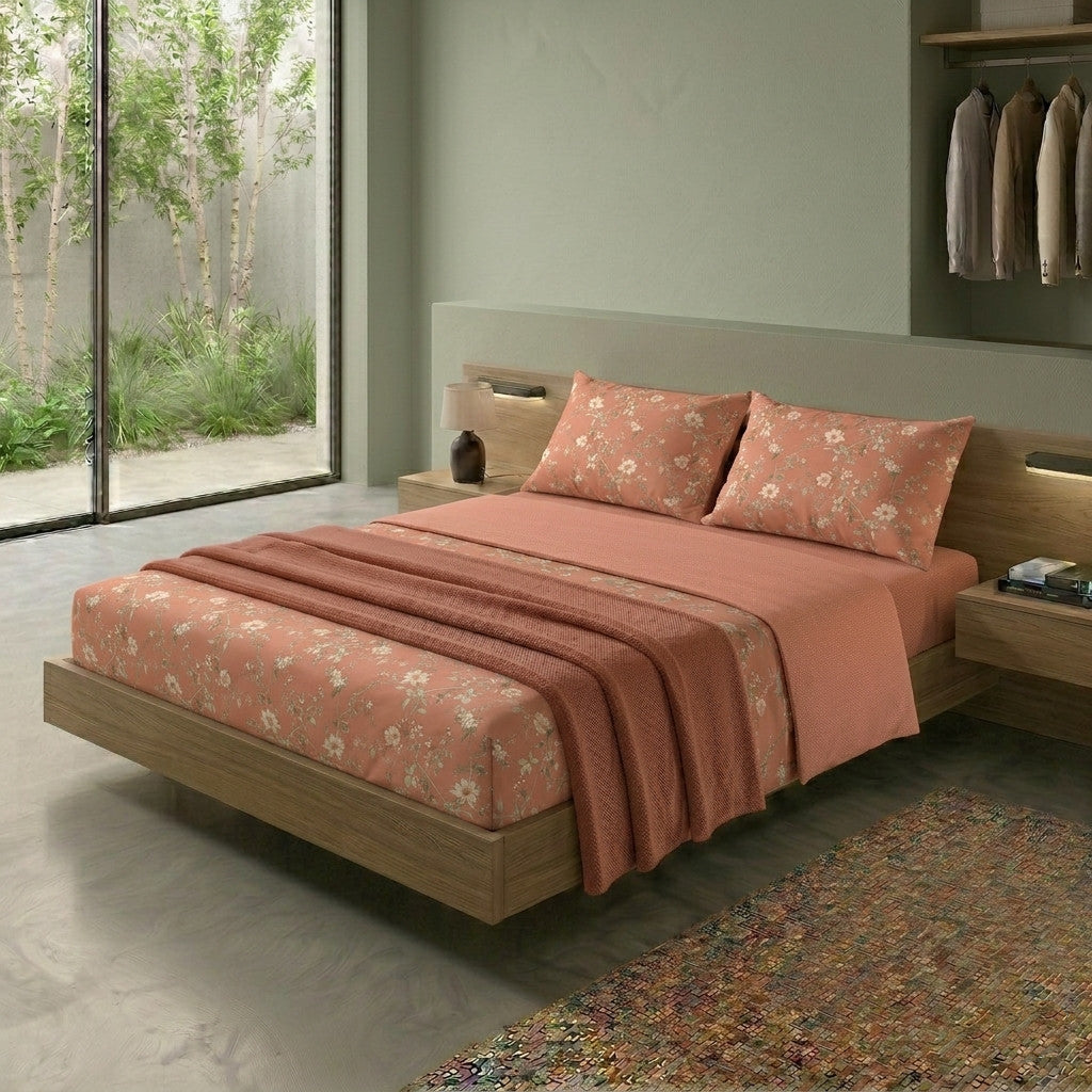 Completo Letto Matrimoniale con Stampa Atelier - Fantasia Pauline Dusty Coral