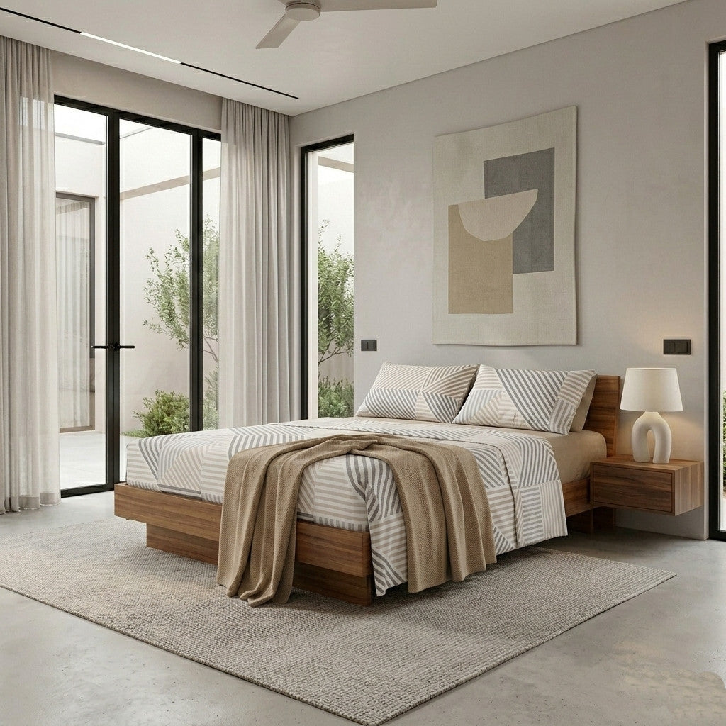 Completo Letto Matrimoniale con Stampa Atelier - Fantasia Ramsey Beige