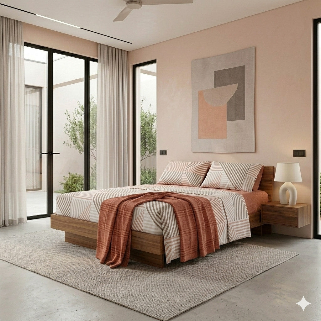 Completo Letto Matrimoniale con Stampa Atelier - Fantasia Ramsey Rust