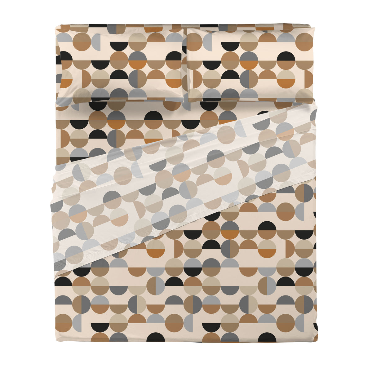 Completo Letto Matrimoniale in Cotone con Stampa Sjul Beige