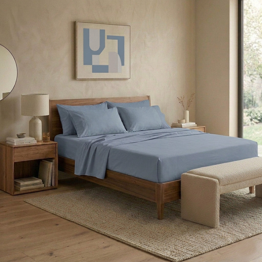 Happidea Completo Letto Matrimoniale in Cotone Tinta Unita Azzurro Tinta Unita Polvere