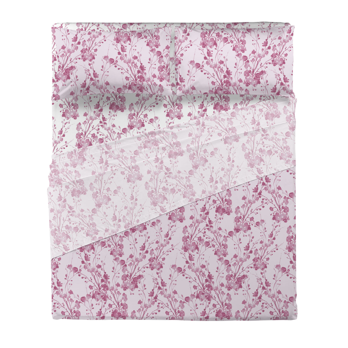 Completo Letto Matrimoniale in Cotone con Stampa - Fantasia Tosca Pink