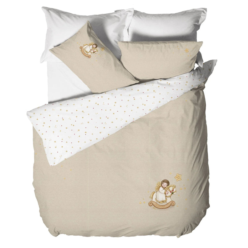 THUN® Parure Copripiumino Matrimoniale con Stampa Digitale - Fantasia Natale Angel Vanilla - Amo La Casa Shop