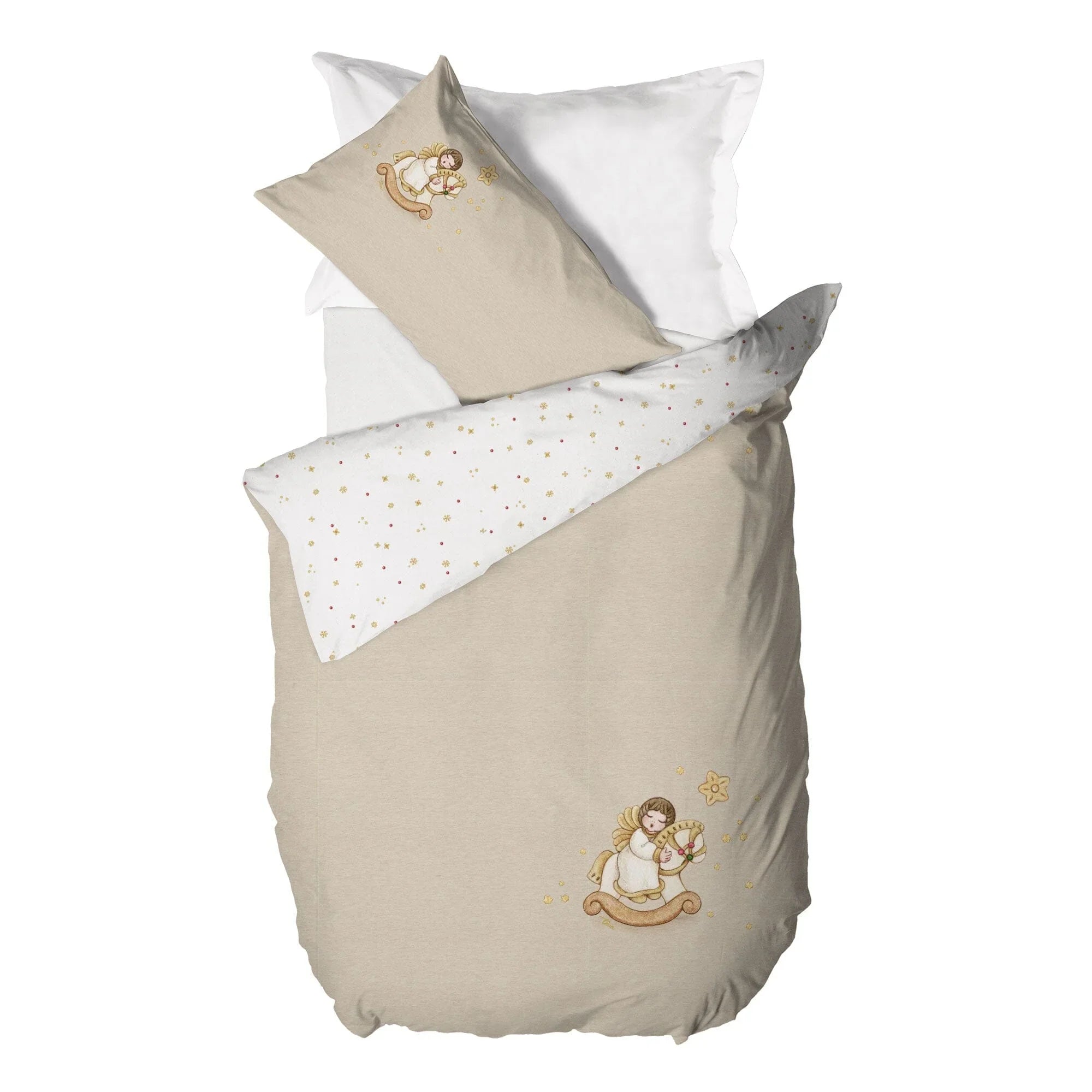 THUN® Parure Copripiumino Singolo con Stampa Digitale - Fantasia Natale Angel Vanilla - Amo La Casa Shop
