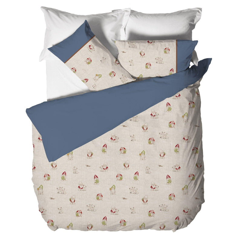 THUN® Parure Copripiumino Matrimoniale con Stampa Digitale - Fantasia Inverno Incantato Gnomes Blue - Amo La Casa Shop