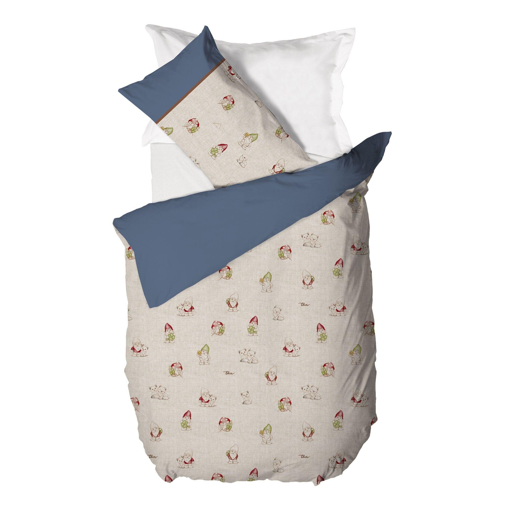 THUN® Parure Copripiumino Singolo con Stampa Digitale - Fantasia Inverno Incantato Gnomes Blue - Amo La Casa Shop