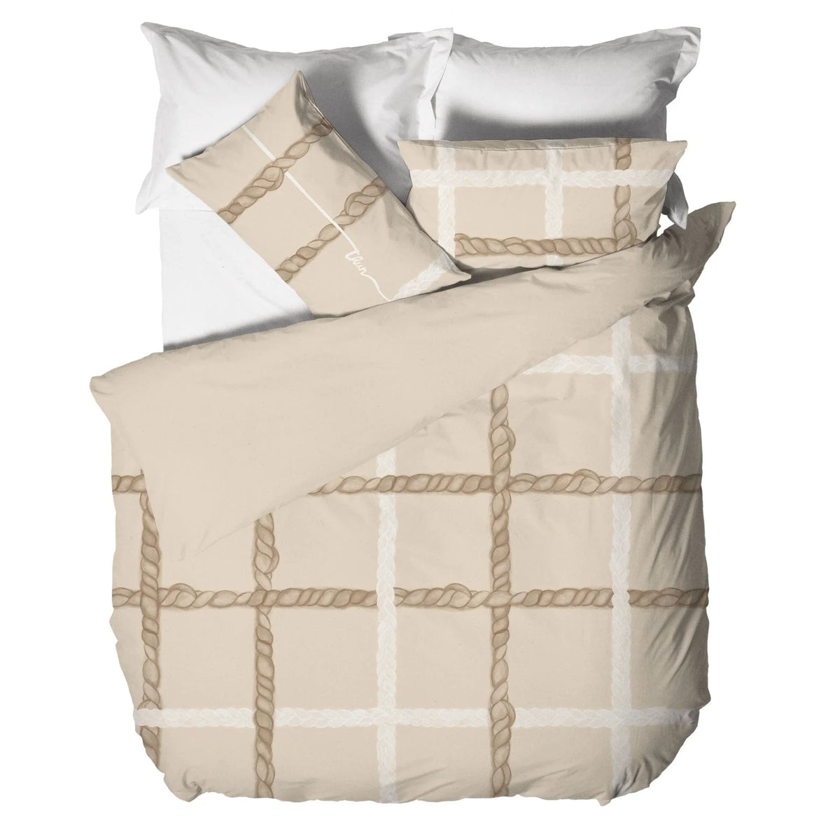 THUN® Parure Copripiumino Matrimoniale con Stampa Digitale - Fantasia Abbracciami Treccia Beige - Amo La Casa Shop