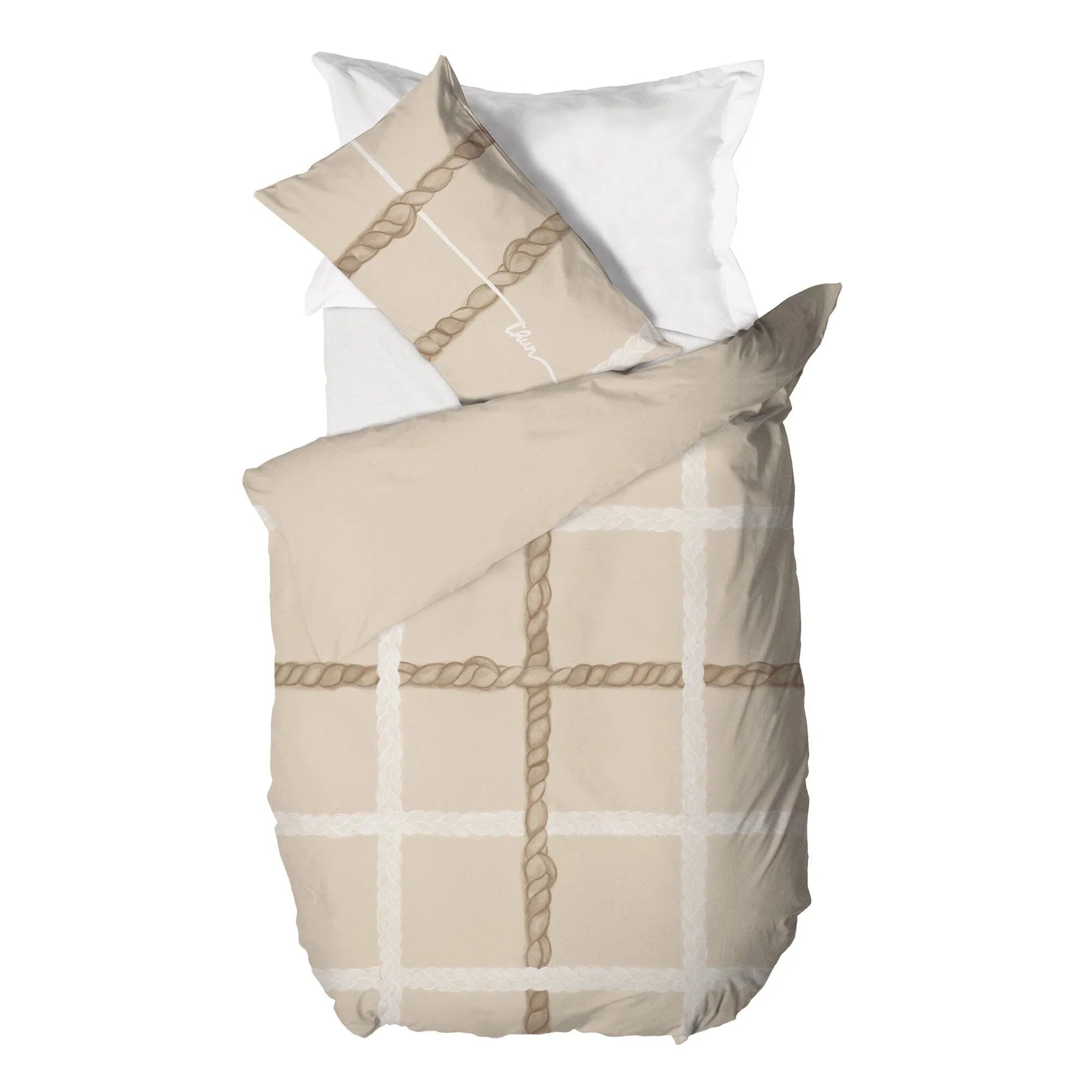 THUN® Parure Copripiumino Piazza e Mezza con Stampa Digitale - Fantasia Abbracciami Treccia Beige - Amo La Casa Shop