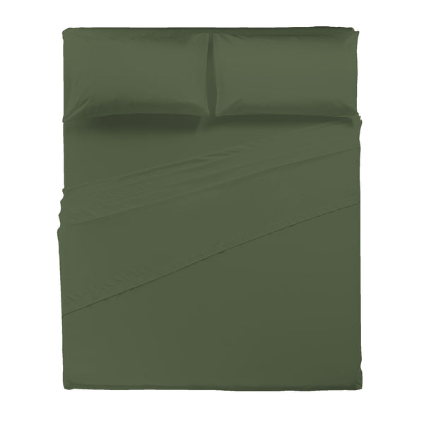 Di Maestro Completo Letto Percalle 200  Matrimoniale Tinta Unita Olive