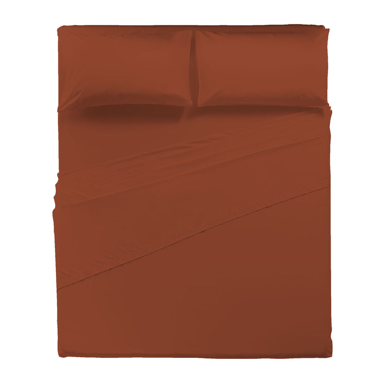 Di Maestro Completo Letto Percalle 200  Matrimoniale Tinta Unita Red Ochre