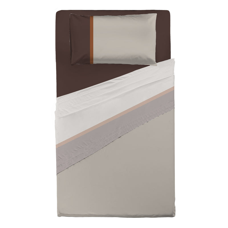 Completo Letto Piazza e Mezza in Cotone - Fantasia Tricolore Brandy Beige - Amo La Casa Shop