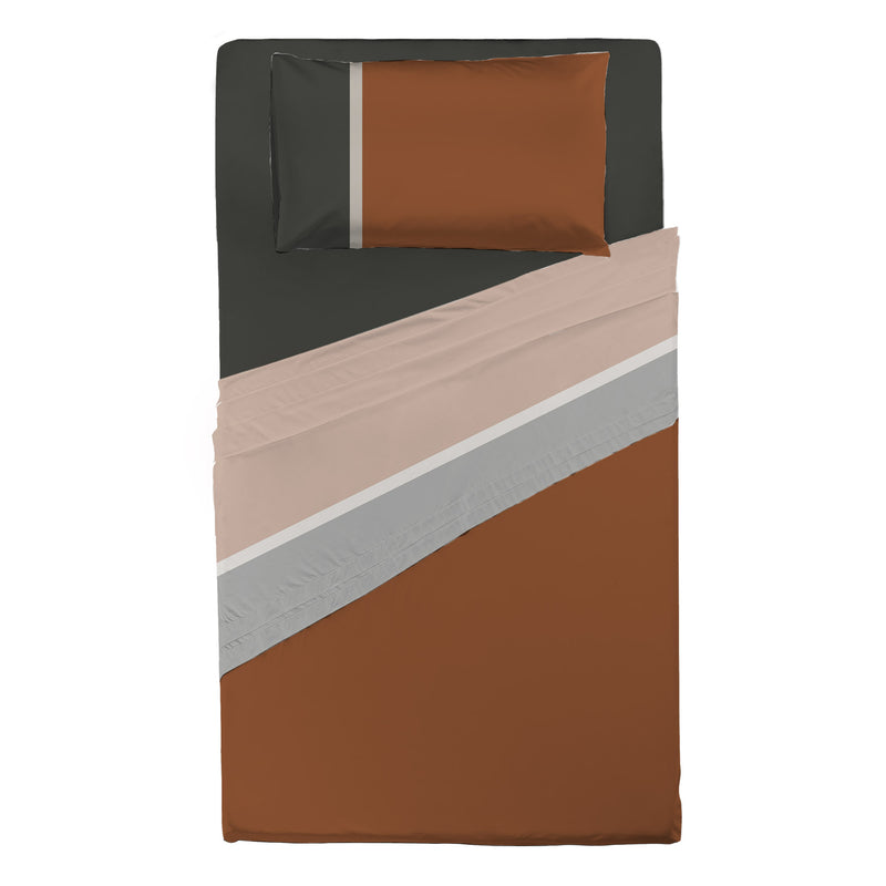 Completo Letto Piazza e Mezza in Cotone - Fantasia Tricolore Brandy Rust - Amo La Casa Shop