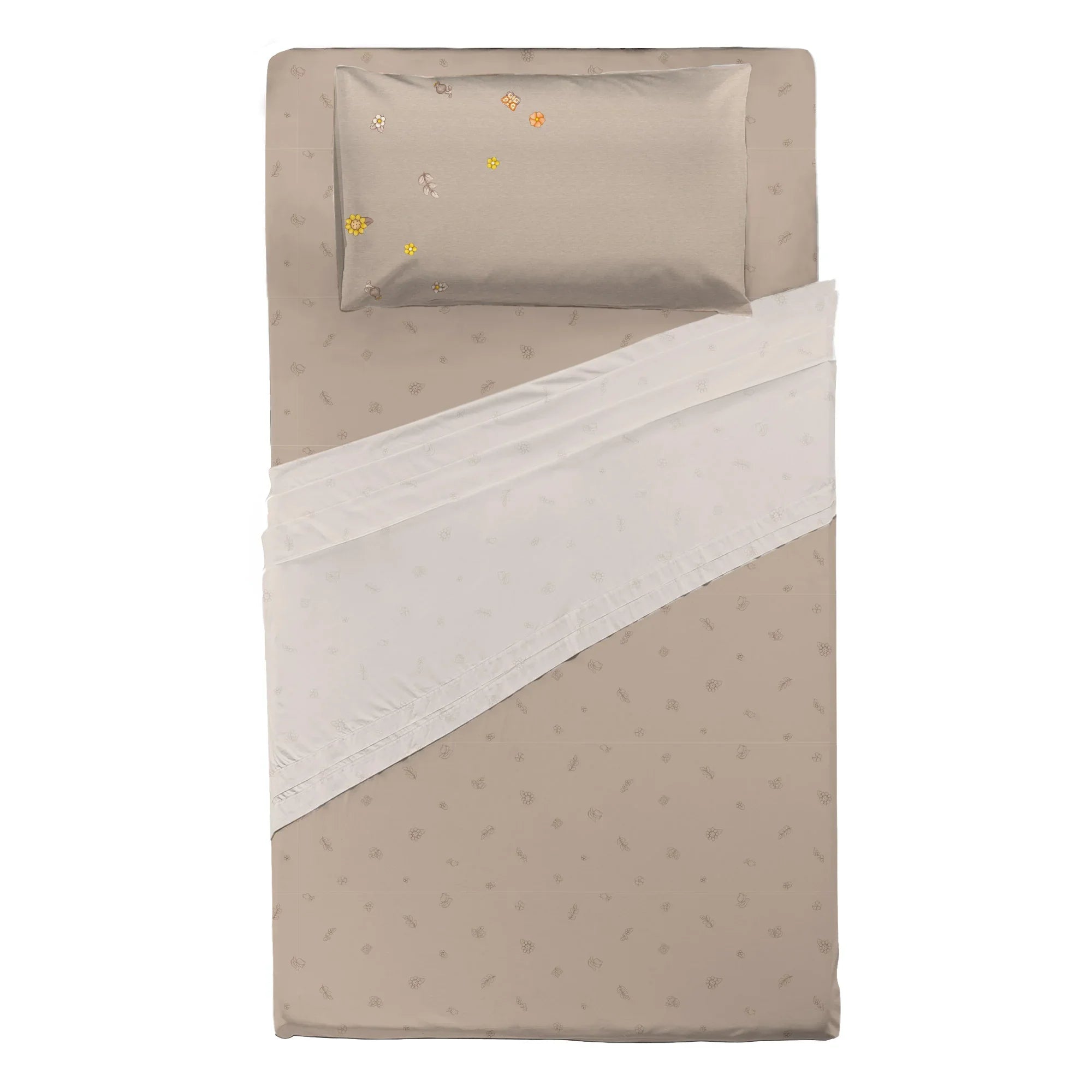 COTTON ARTean Set di lenzuola in raso cotone egiziano a 300 fili beige letto da 150 x 190/200. 100% cotone egiziano beige
