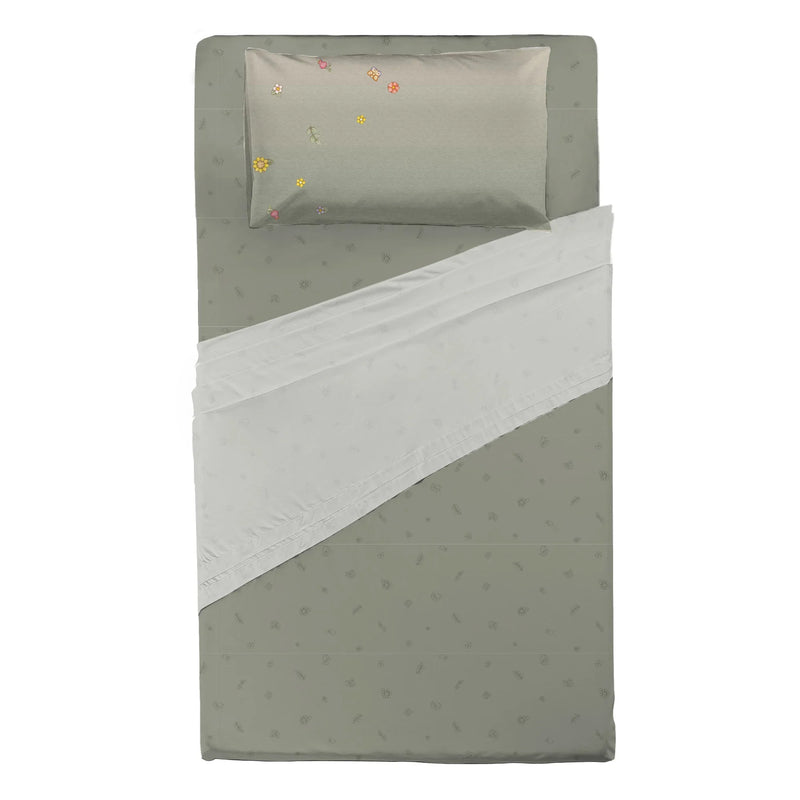 THUN® Completo Letto Piazza e Mezza in Cotone Country Flowers Sage Green - Amo La Casa Shop