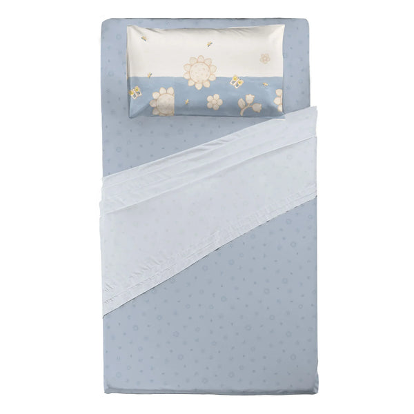 THUN® Completo Letto Piazza e Mezza in Cotone Elegance Azzurro - Amo La Casa Shop