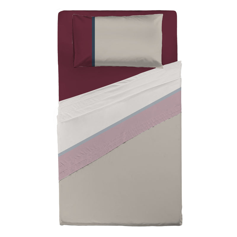 Completo Letto Piazza e Mezza in Cotone con Stampa - Fantasia Tricolor Gin Bordeaux - Amo La Casa Shop