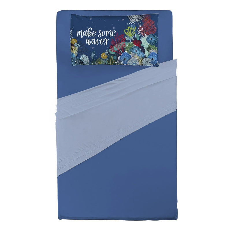 Completo Letto Piazza e Mezza in Cotone con Stampa Digitale - Fantasia Mermaidwaves Blu - Amo La Casa Shop