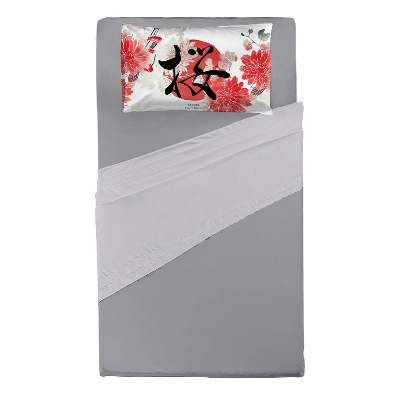 Completo Letto Piazza e Mezza in Cotone con Stampa Digitale - Fantasia Sakura Ikebana - Amo La Casa Shop