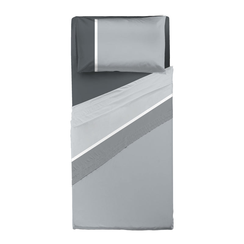 Completo Letto Singolo in Cotone con Stampa - Fantasia Tricolore Absinthe Grigio - Amo La Casa Shop