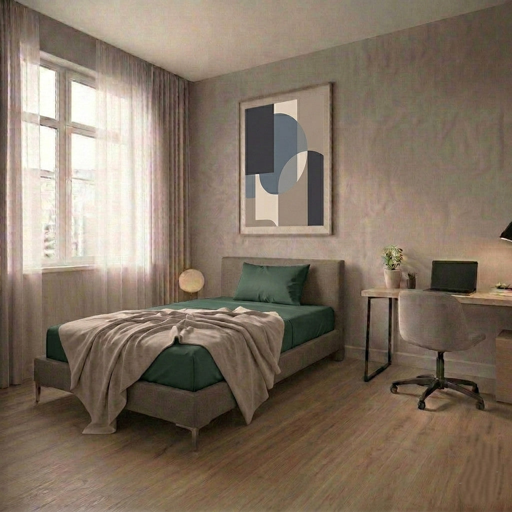 Completo Letto Singolo in Cotone Atelier Fragrance Tinta Unita Dark Green