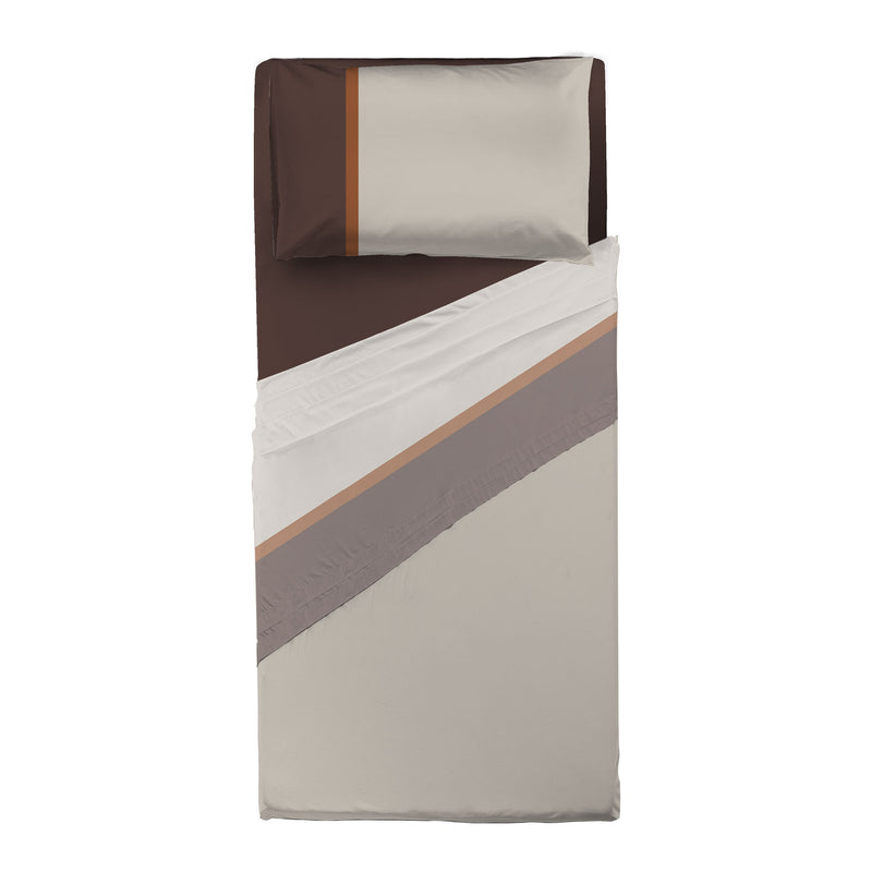 Completo Letto Singolo in Cotone - Fantasia Tricolore Brandy Beige - Amo La Casa Shop