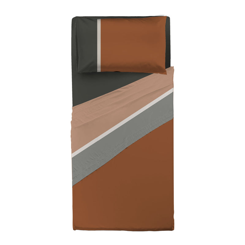 Completo Letto Singolo in Cotone - Fantasia Tricolore Brandy Rust - Amo La Casa Shop
