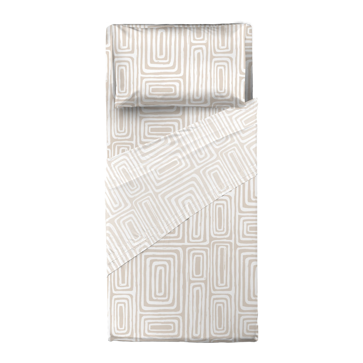 Completo Letto Singolo in Cotone con Stampa Danjel Beige